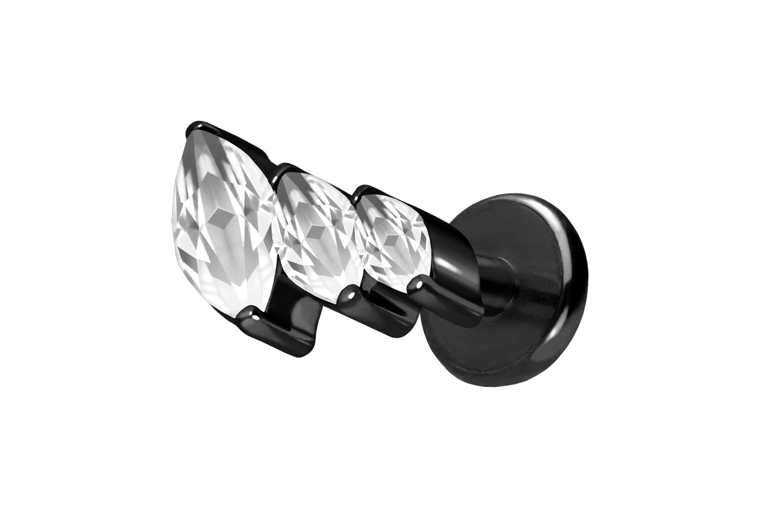 Titan Labret Piercing mit Push Fit 3 EINGEFASSTE KRISTALLTROPFEN